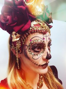 Sugar skull makeup with gems and glitter
