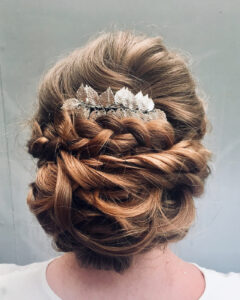 Intricate wedding hairstyle for bride.