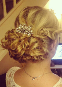 A hairstyle tied up for a bride.