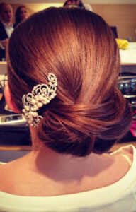 A shorter bridal hairstyle.