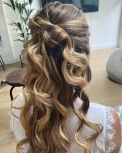 A long bridal hairstyle.