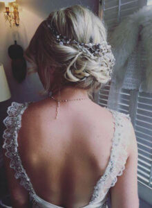Bridal bun style for a wedding.