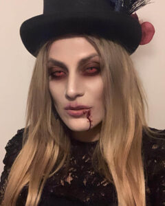 Vampire makeup for Halloween.