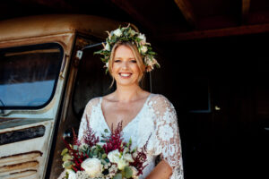 A pretty bride with floral crown.