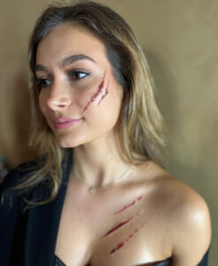 Special effects makeup showing a simple scratch.